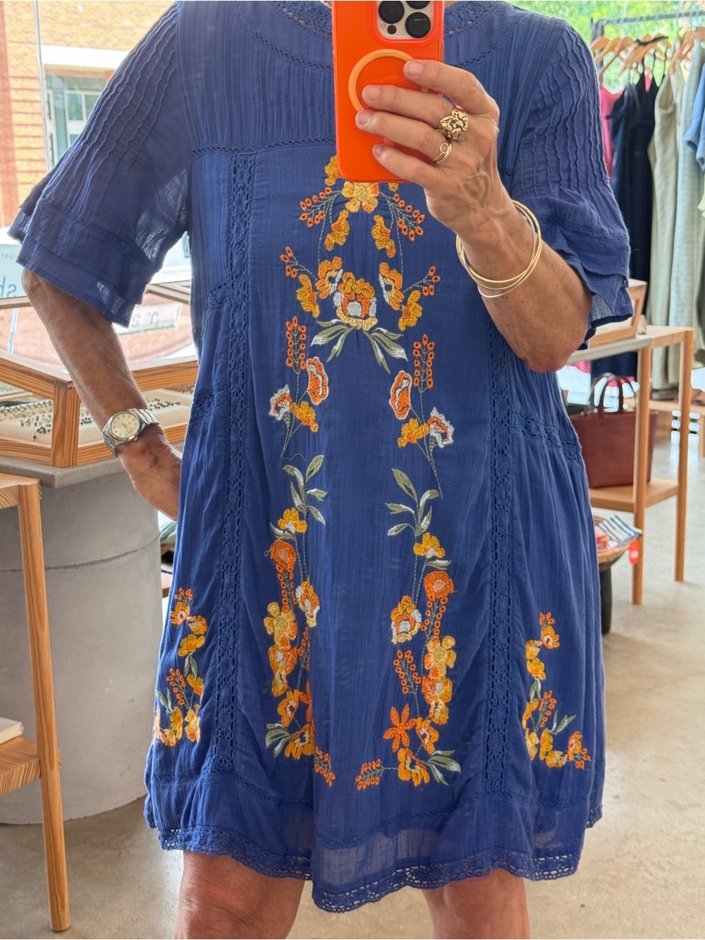 Free People Cobalt Blue Cotton Dress with Embroidery
